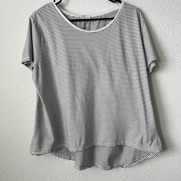 Zara Black White Striped Short Sleeve Crewneck Top Women's XL - Picture 1 of 3